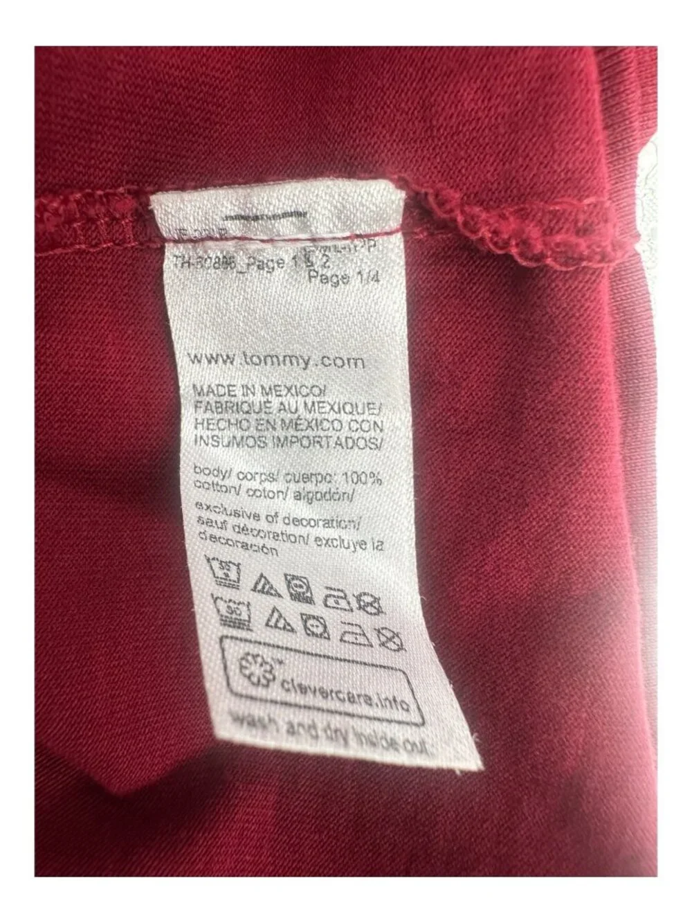 Tommy Hilfiger Men's T Shirt Small Burgundy Stripe Logo Cotton Casual Crewneck